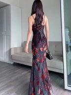 Flocked Strappy Maxi Dress - Viexta