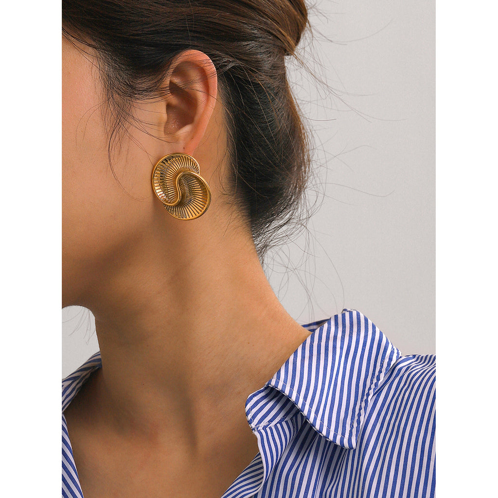 Stainless steel water droplet texture spiral earrings