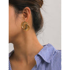Stainless steel water droplet texture spiral earrings