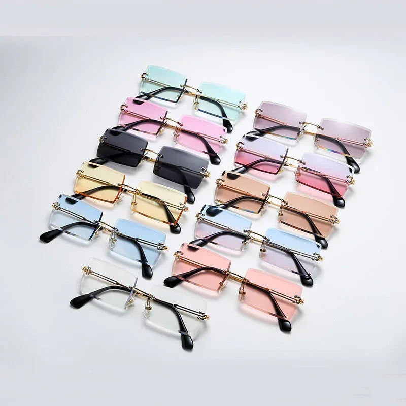 Fashion Frameless Trimmed Square Gradient Sunglasses - Viexta