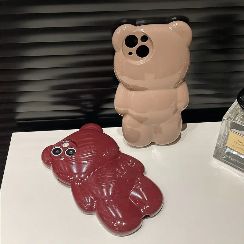 Solid Color Three-dimensional Bear Anti-fall Cute New iPhone Case - Viexta