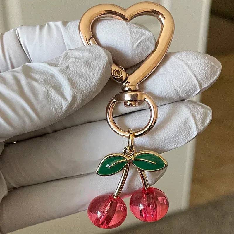 Exquisite Glitter Heart Buckle Cherry Keychain - Viexta