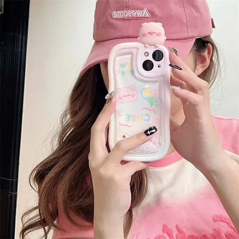 girls-cute-piglet-bath-quicksand-iphone-case - Viexta