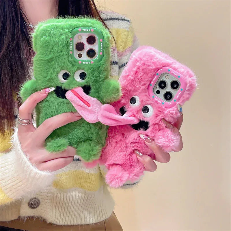 Funny Sticking Tongue Out Cartoon Plush iPhone Case - Viexta