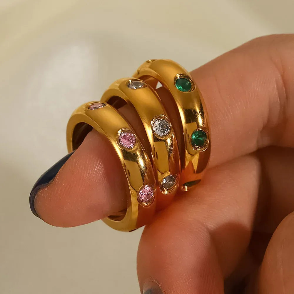 Vintage Stainless Steel Zircon Ring - Viexta