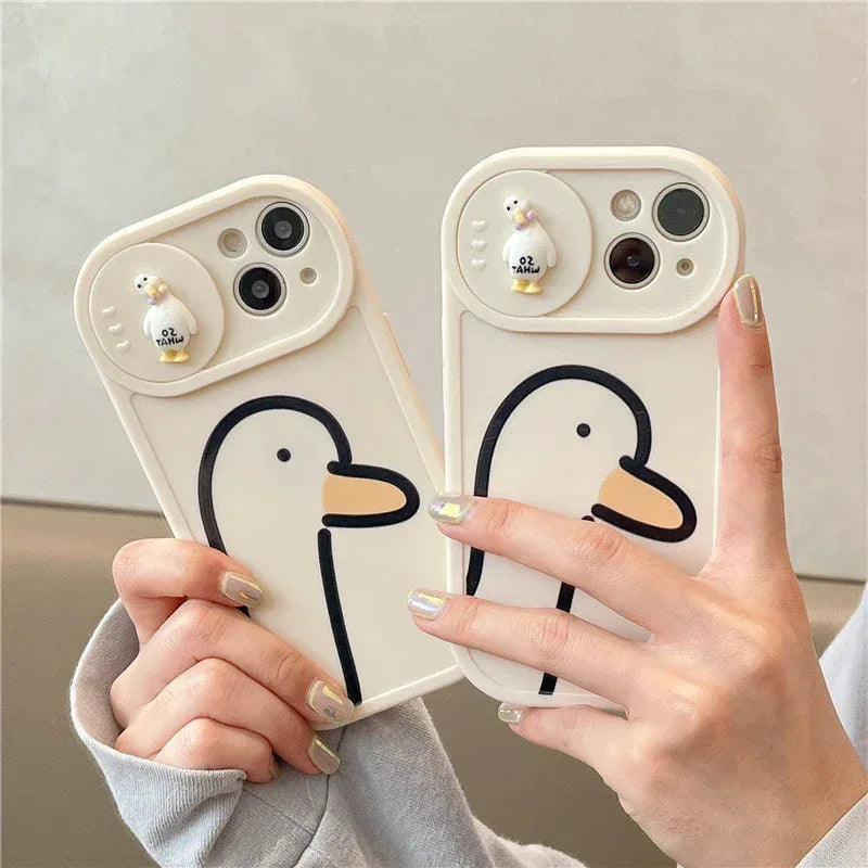 Duck Pattern Sliding Window Silicone Mobile iPhone Case - Viexta