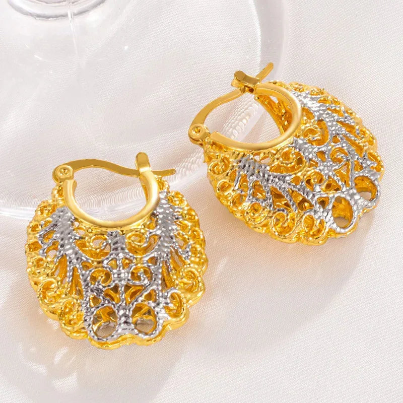 Two-color Pocket Carved Earrings - Viexta
