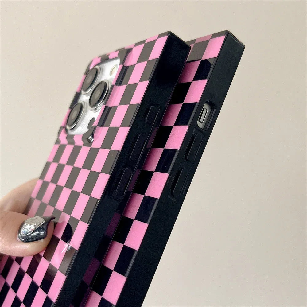 black-chessboard-grid-iphone-case - Viexta