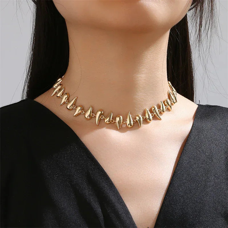 Drop-shaped Earring Bracelet Necklace Glossy Metal Ornament Suit - Viexta