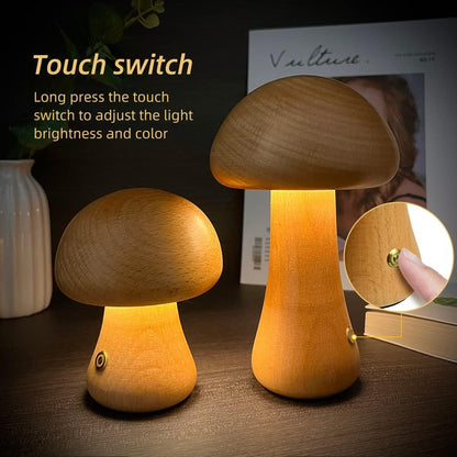 Wooden Cute Mushroom LED Night Light