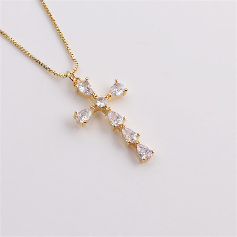 lady-18k-gold-plated-zircon-cross-pendant-necklace
