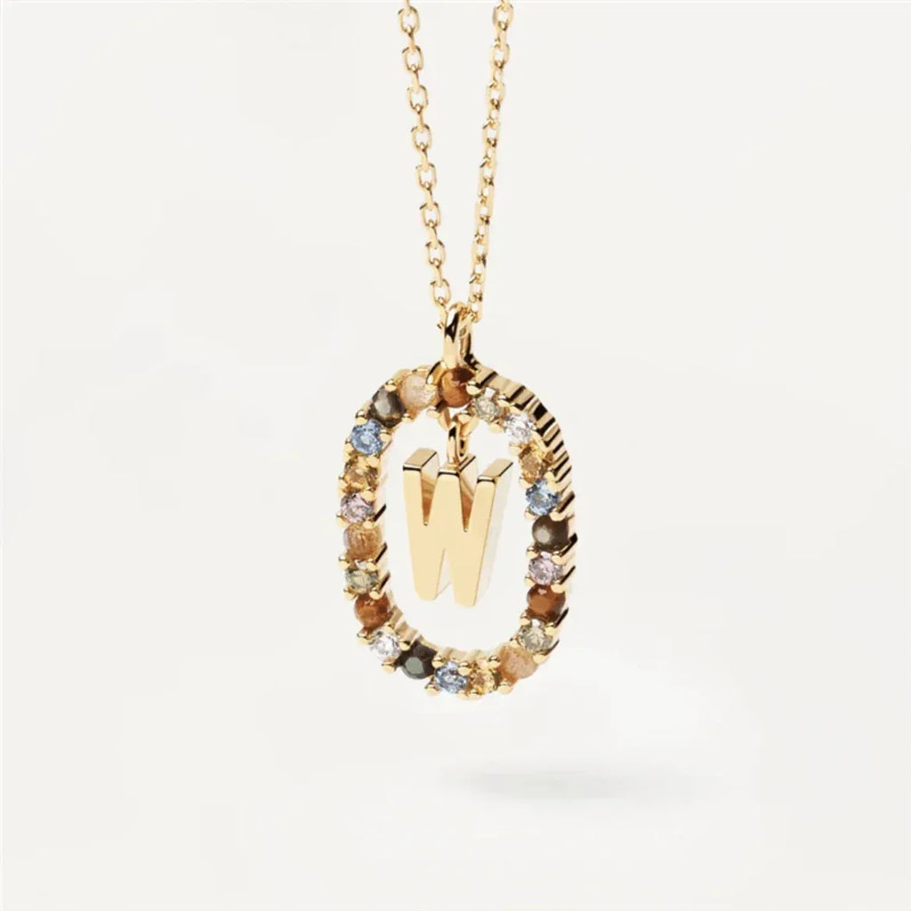 Colored Rhinestone Alphabet Necklace - Viexta