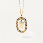 Colored Rhinestone Alphabet Necklace - Viexta