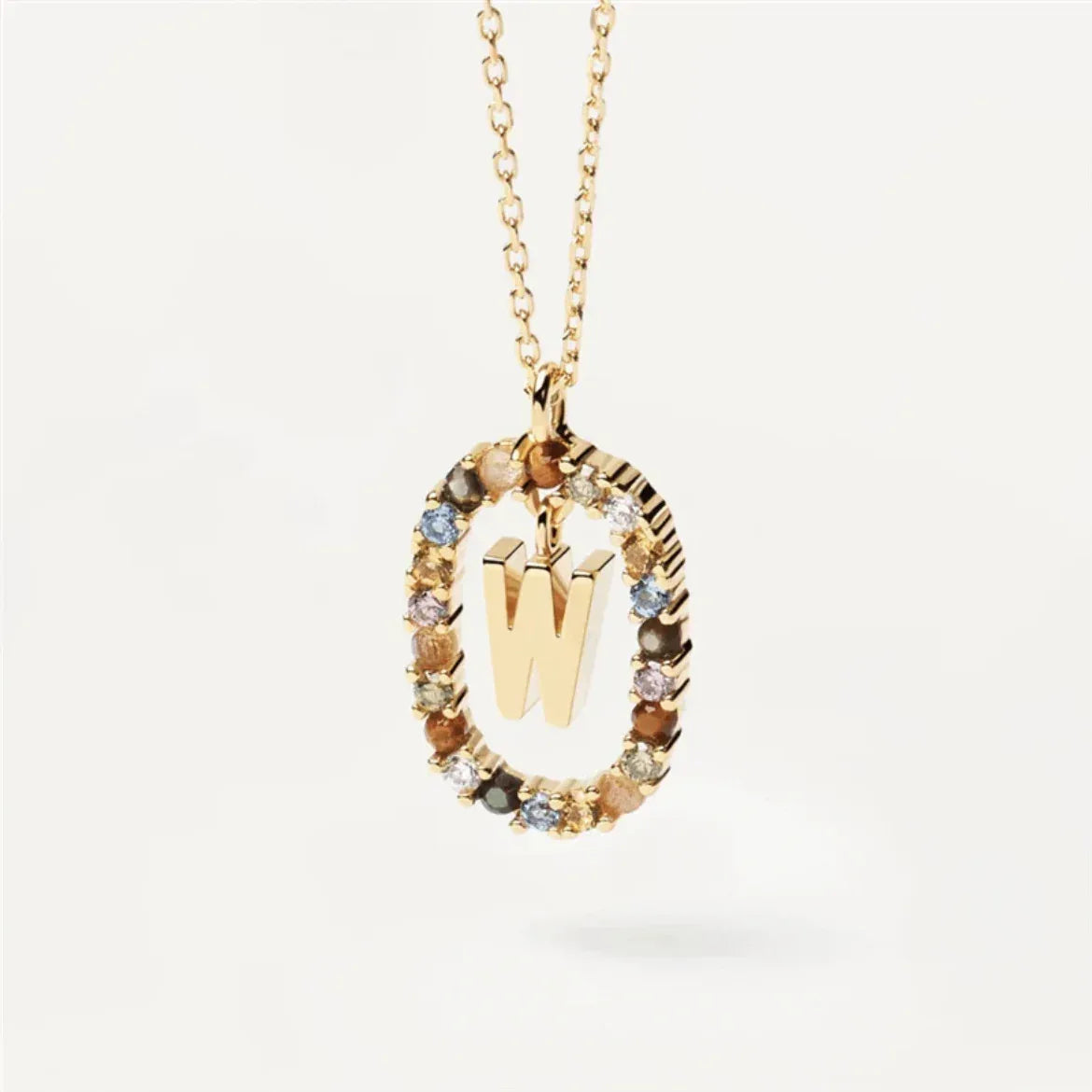 Colored Rhinestone Alphabet Necklace - Viexta