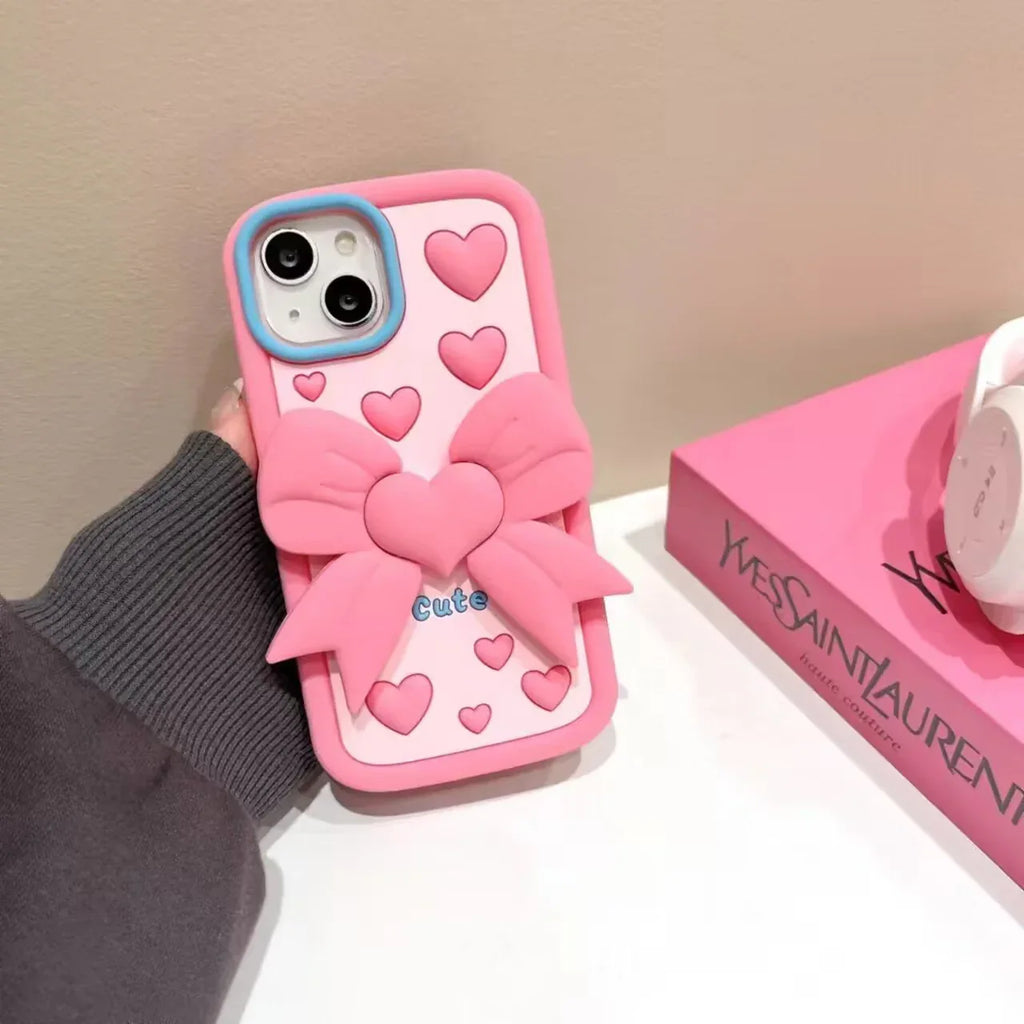 3D Bracket Bow Heart iPhone Case - Viexta
