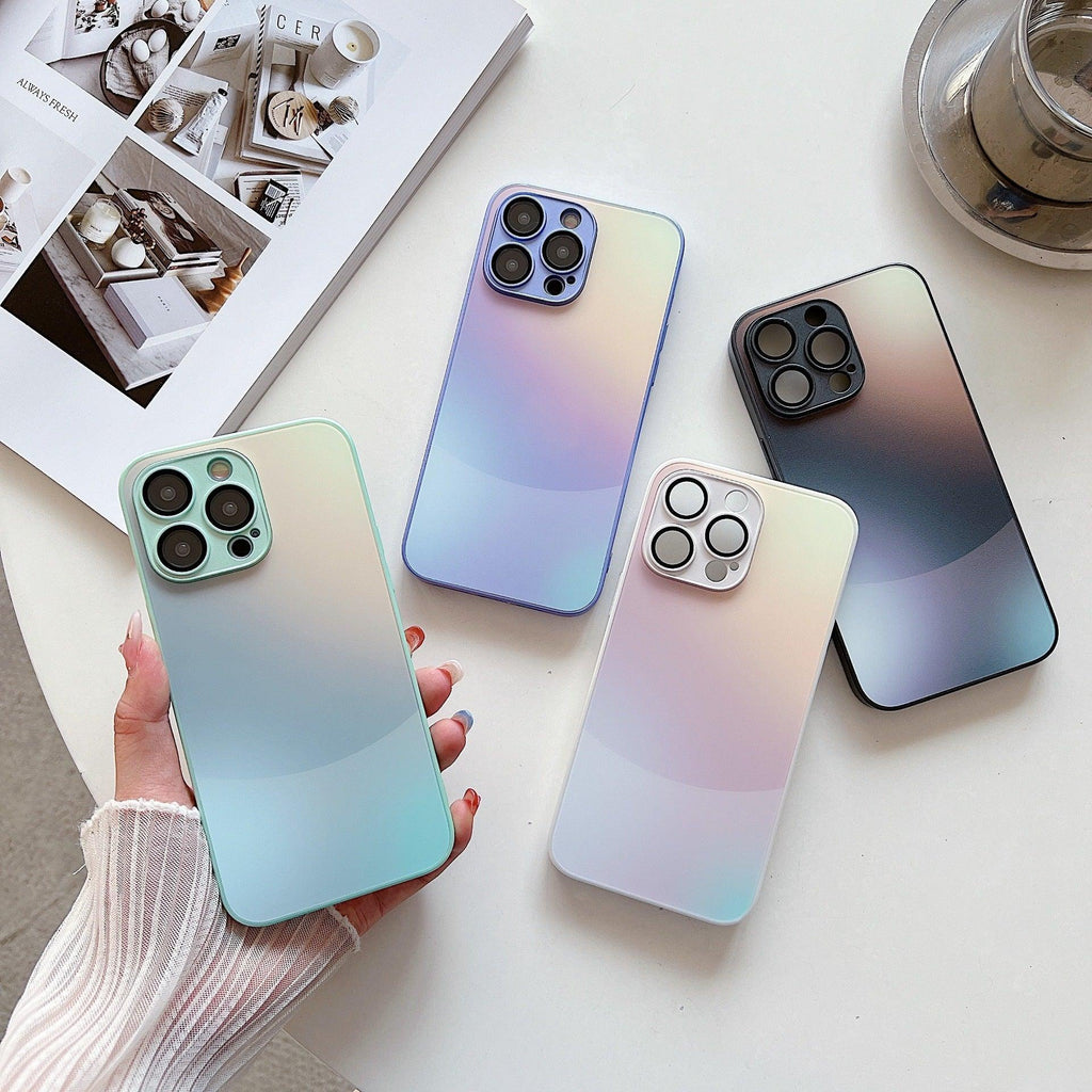 matte-metallic-paint-gradient-glass-iphone-case - Viexta