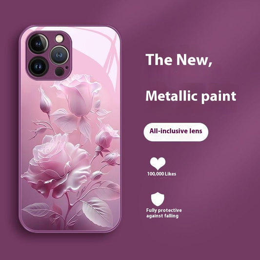 Blooming Rose Glass Painted iPhone Case