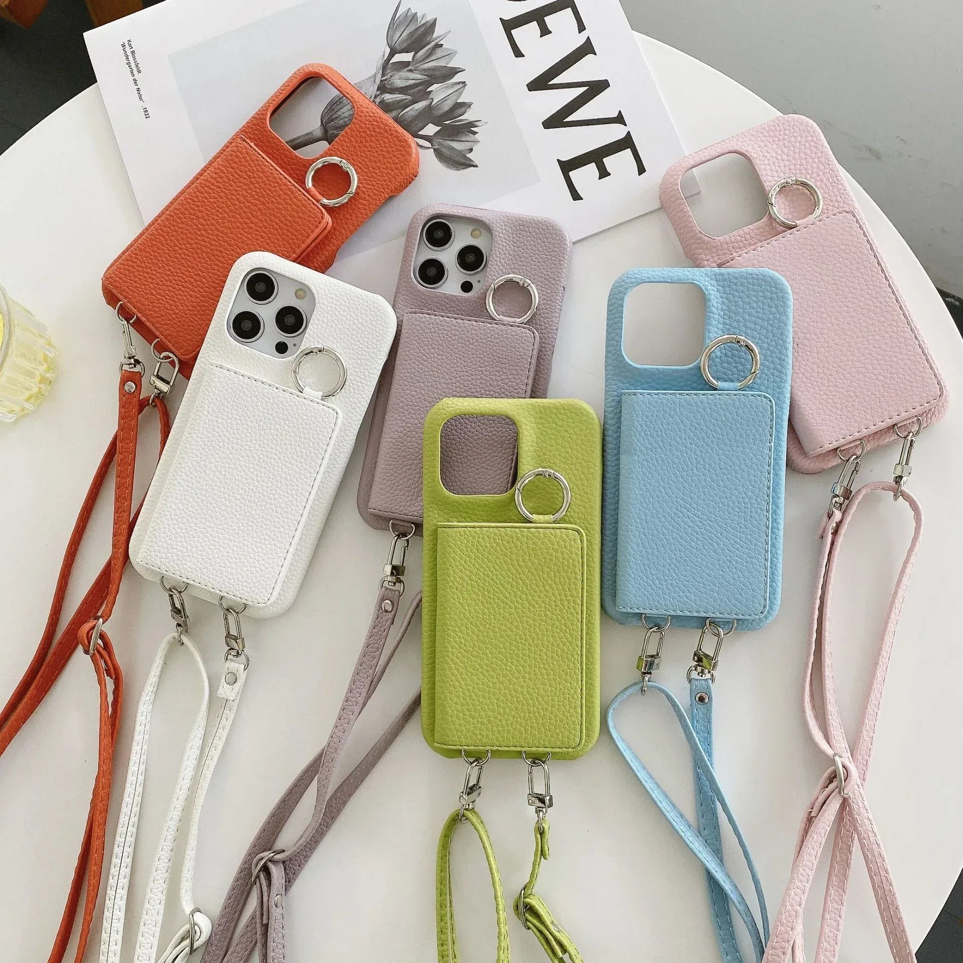Lychee Pattern Mirror Lanyard iPhone Case - Viexta