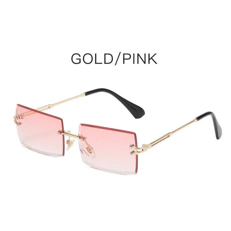 Fashion Frameless Trimmed Square Gradient Sunglasses - Viexta