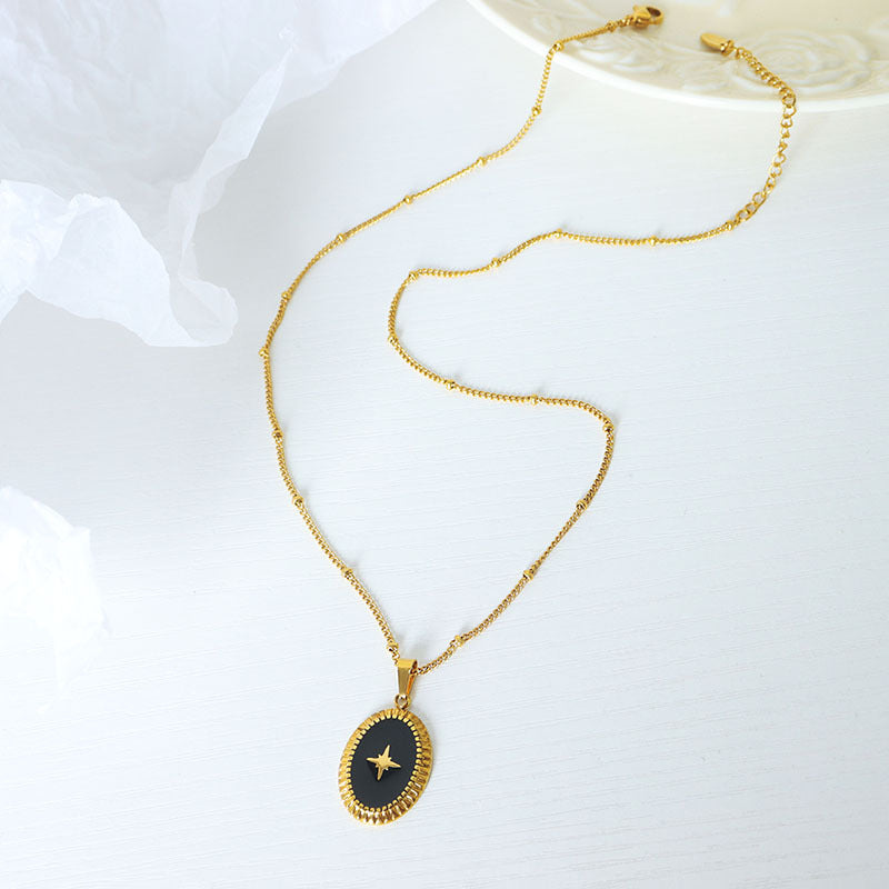 Dripping Oil Star Elliptical Titanium Steel Pendant Necklace