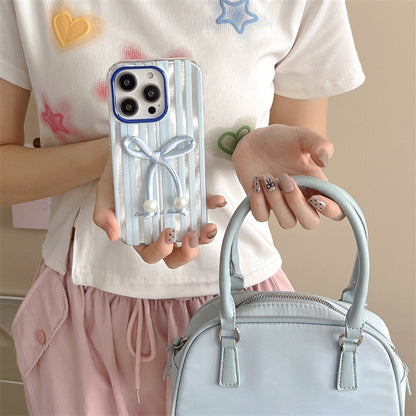 Versatile Blue Striped Bow iPhone Case