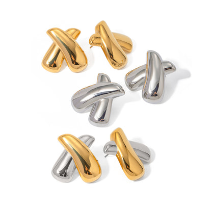 18K Gold Stainless Steel X-shaped Earrings