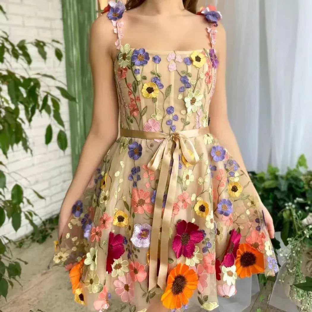 Flower Embroidery Summer Dress - Viexta