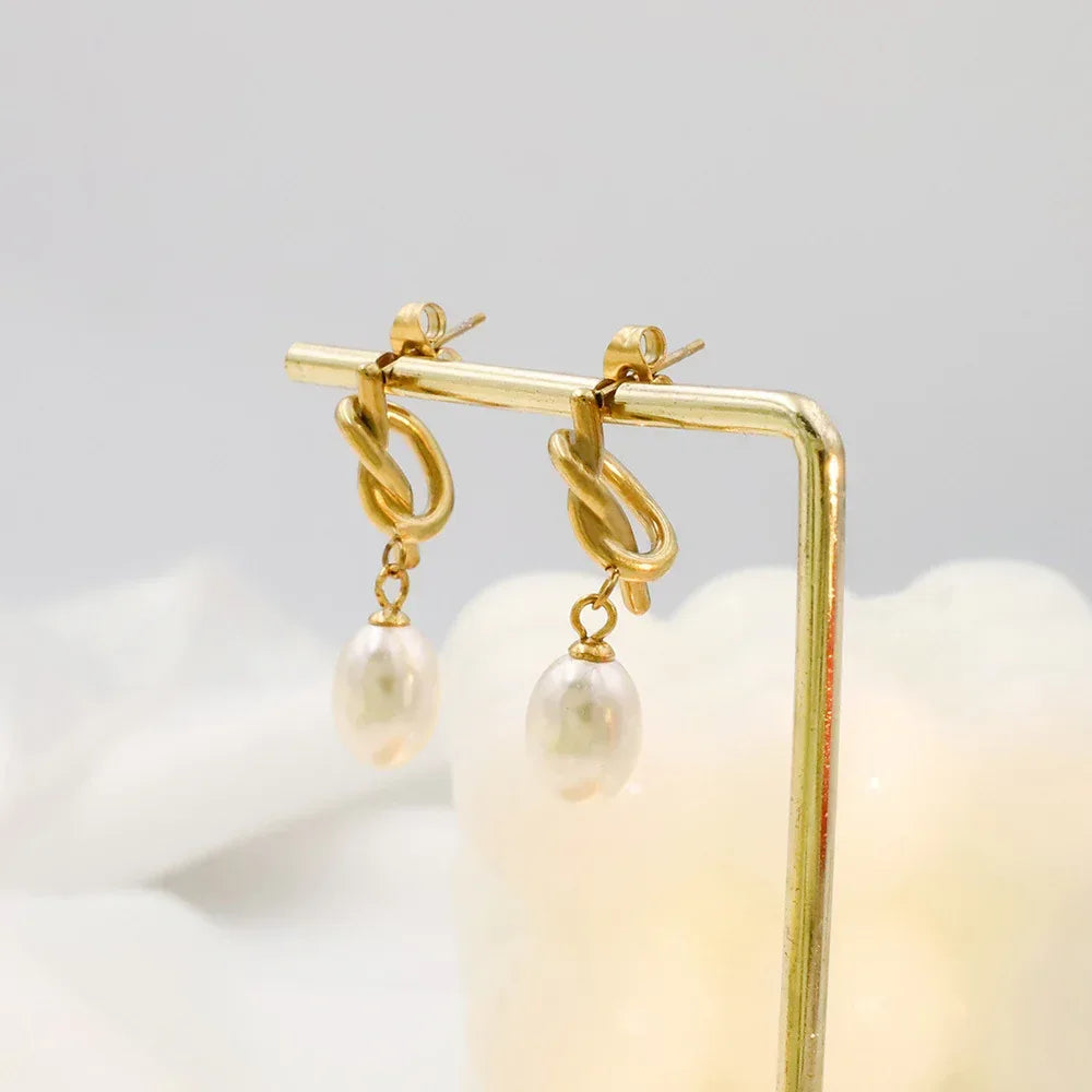French Vintage Knotted Pearl Earrings - Viexta