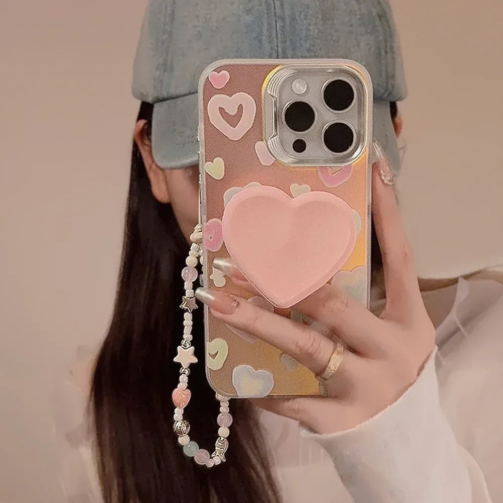 Laser Loving Heart Bracket Silicone iPhone Case - Viexta