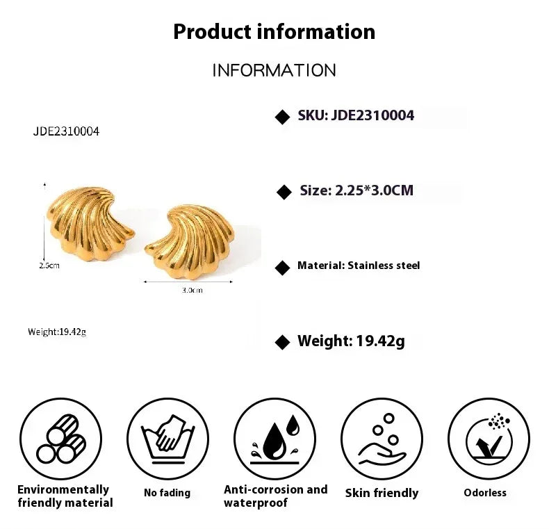 18K Gold Stainless Steel Shell Earrings - Viexta