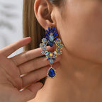 Rhinestone Teardrop Pendant Large Earrings