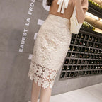 High Waist Crocheted Hollow Slit Sheath Skirt - Viexta