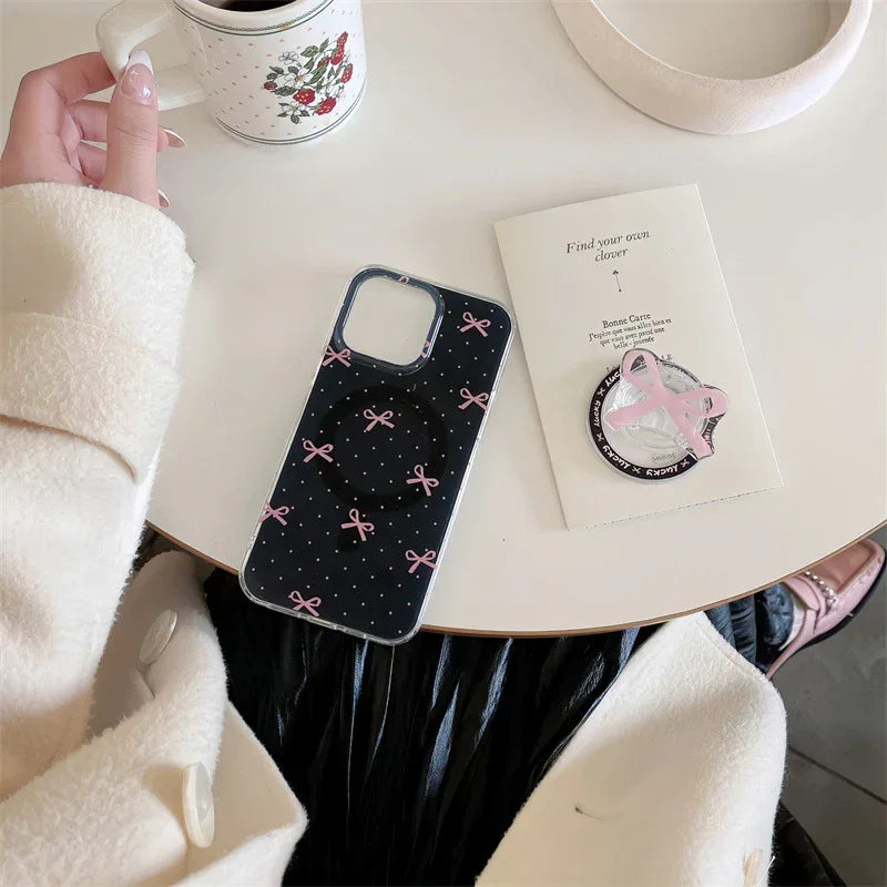Polka Dot Bow Magnetic Strap iPhone Case - Viexta