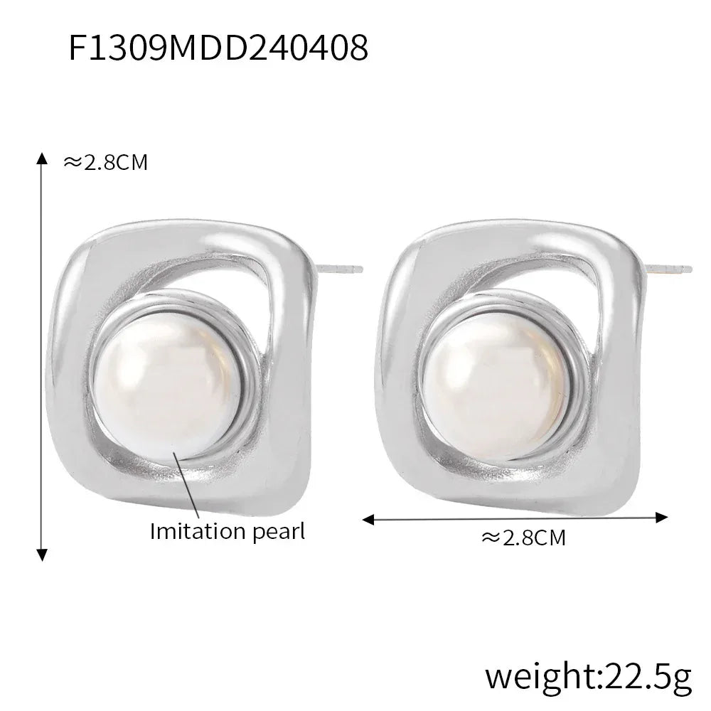 Pearl Texture Titanium Steel Casting Earrings - Viexta