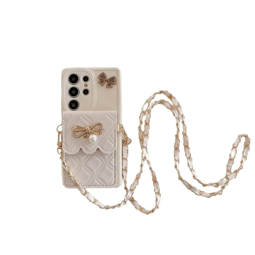 Pearl Butterfly Rhombus Card Holder Samsung Phone Case - Viexta