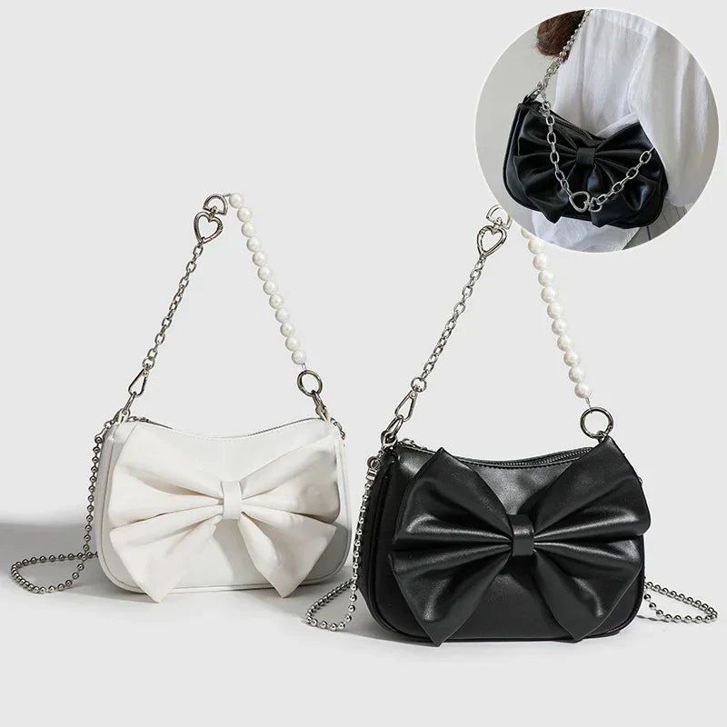 black-white-pu-bow-handbags - Viexta