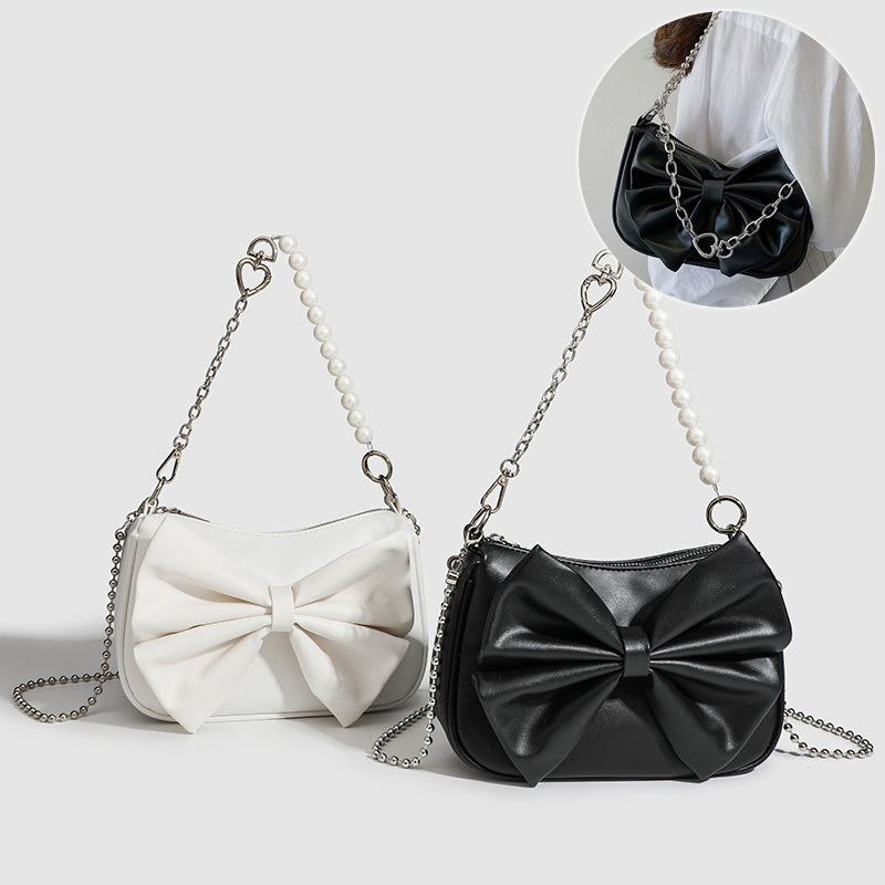 Black White PU Bow Handbags