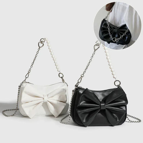 black-white-pu-bow-handbags - Viexta