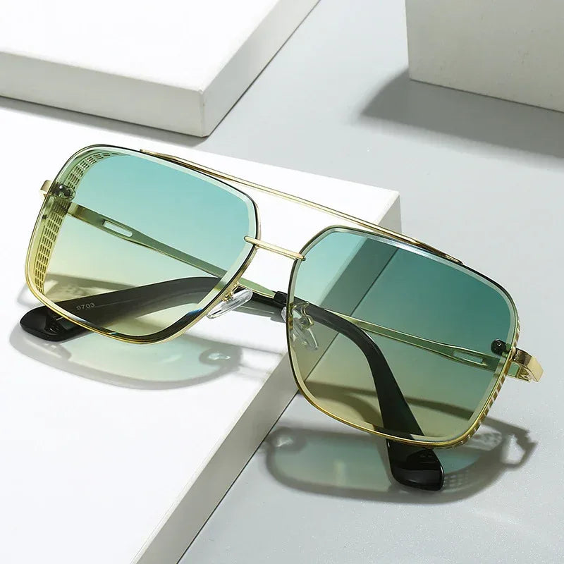 Gradient A Wire Fence Edge Retro Sunglasses - Viexta