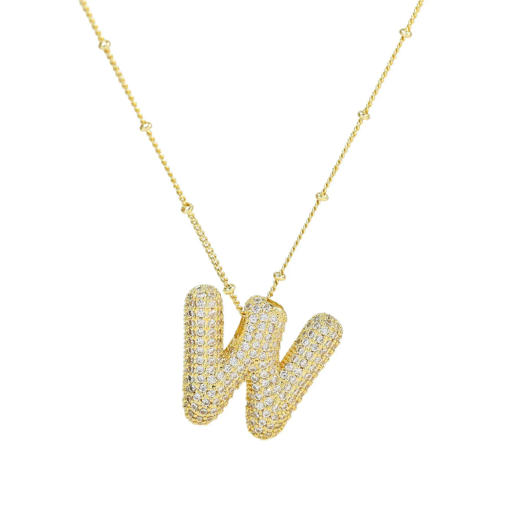 brass-zircon-bubble-letter-pendant-necklace - Viexta