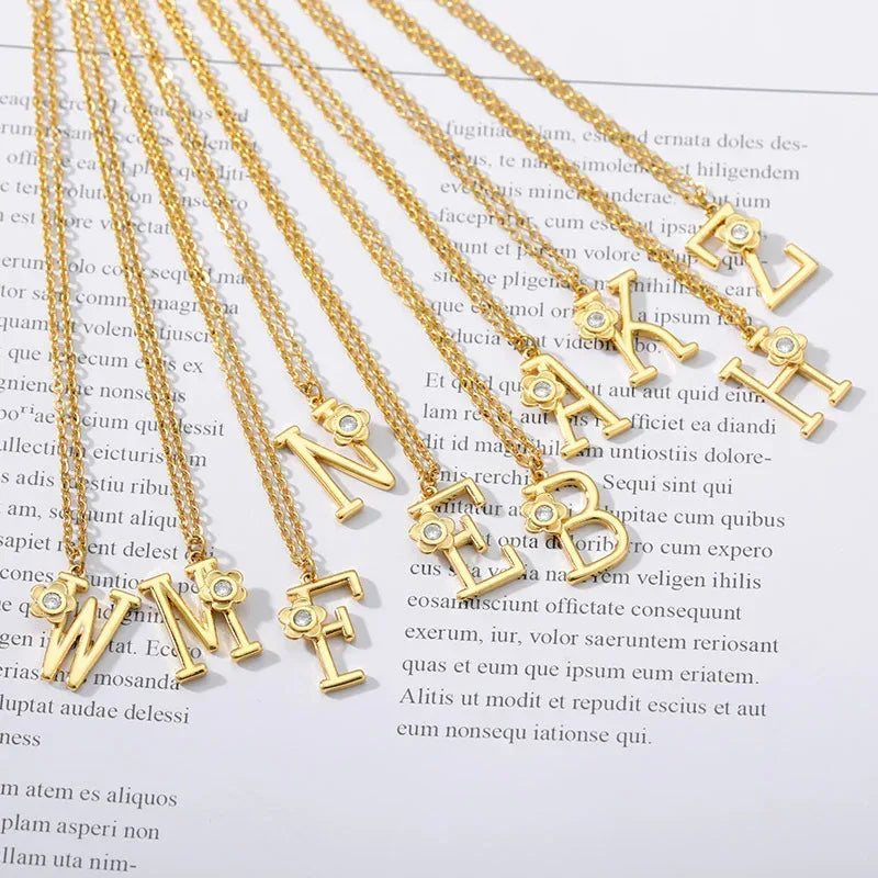 Rose English Alphabet Pendant Necklace - Viexta