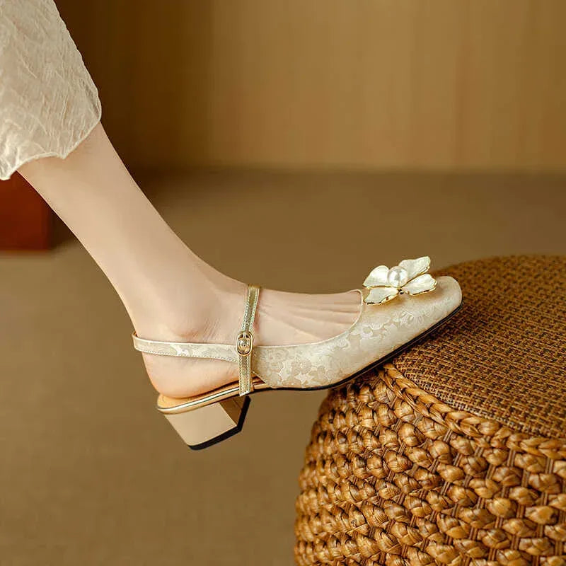 French Retro Square Toe High Heels Women - Viexta