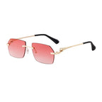 Frameless Trimming Leopard Retro Square Sunglasses - Viexta