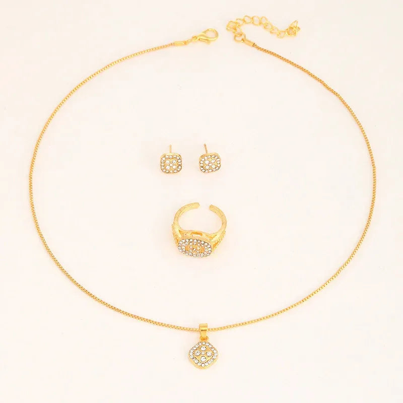 diamond-geometric-necklace-ring-earrings-3-piece-set - Viexta