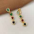Exquisite Heart Pendant Tassel Ear Clips Luxury Earrings - Viexta