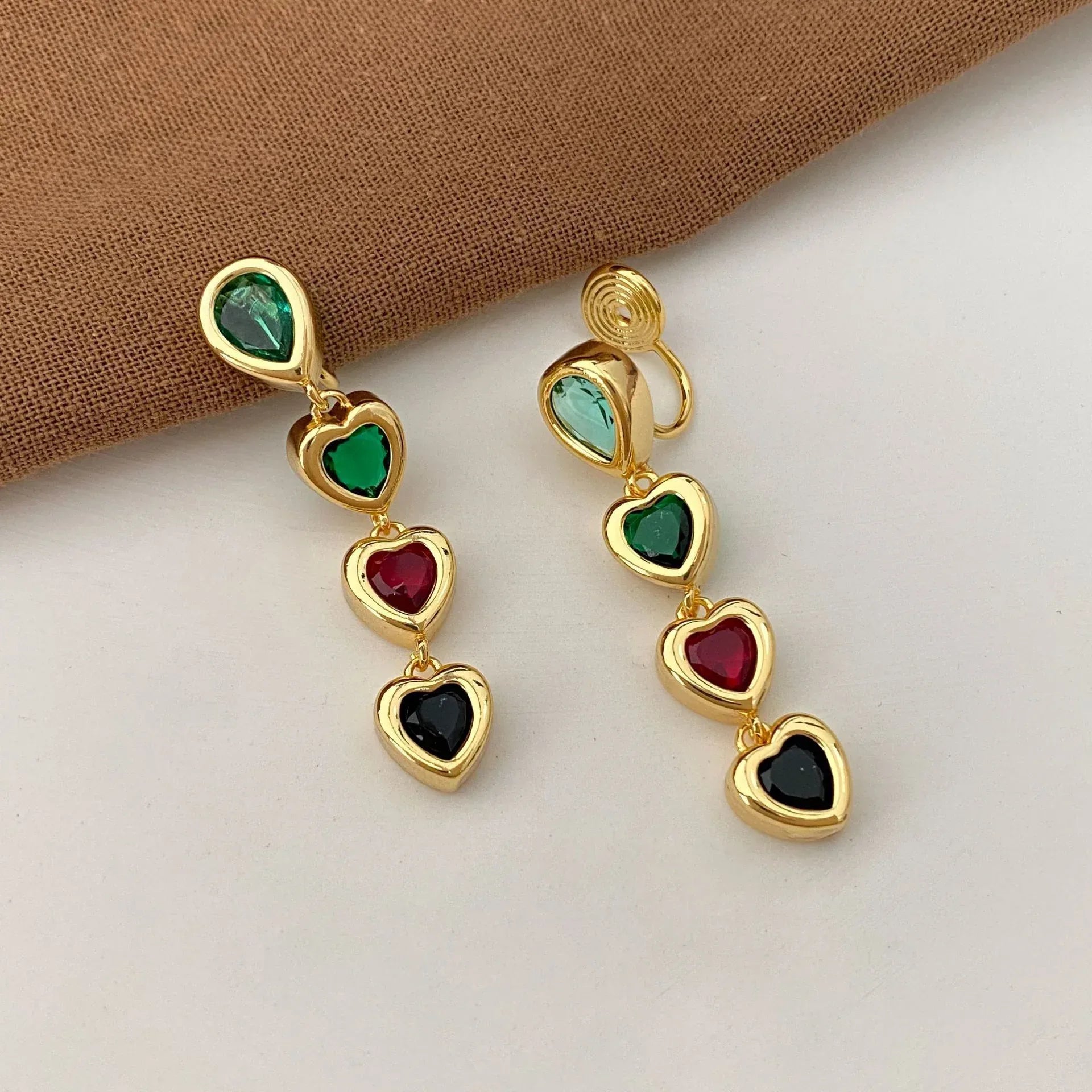 Exquisite Heart Pendant Tassel Ear Clips Luxury Earrings - Viexta