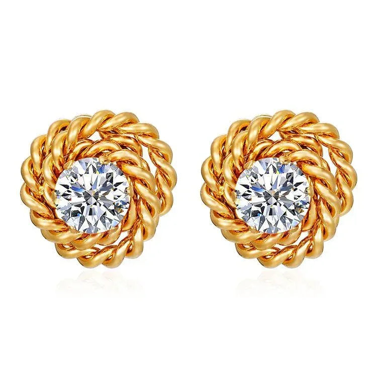 Retro Trendy Rose Zircon Stud Earrings - Viexta