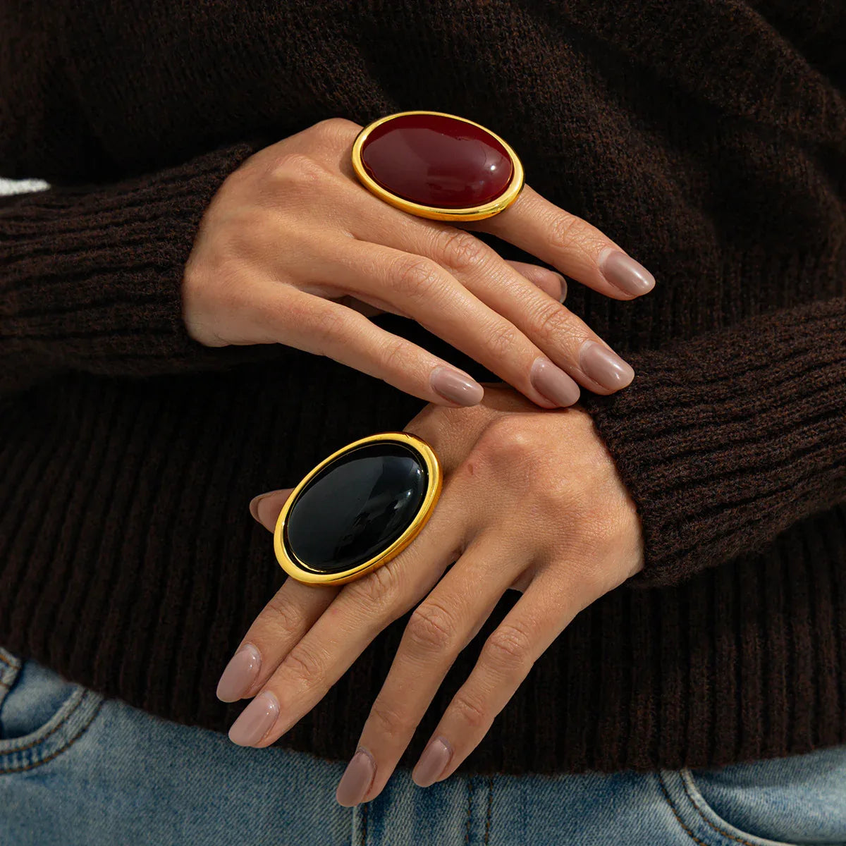 Metal Vintage Inlaid Gem Ring