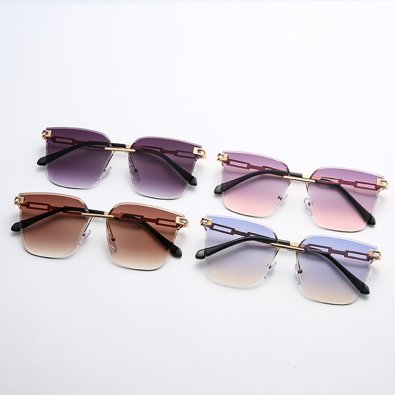 Frameless Trimming Metal Hollow Gradient Sunglasses