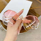 Women's Fashion Rimless Cut Edge Diamond Sunglasses - Viexta